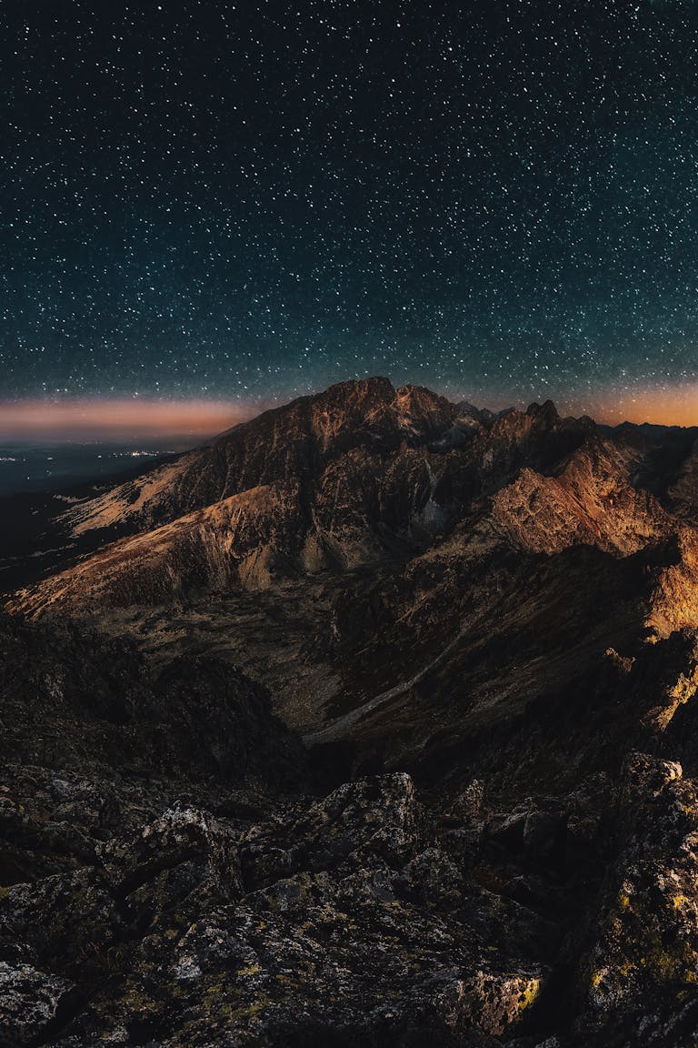 Stunning starry night sky over the mountains.